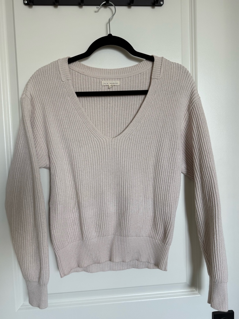 LA Hearts V-Neck Knit Sweater - Blush Beige